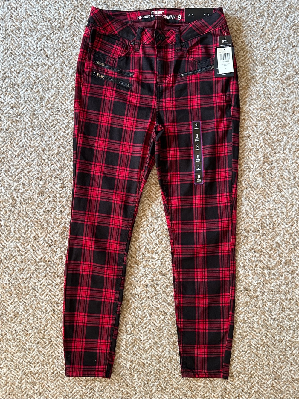HT Denim Pants Size 9 Hi-Rise Super Skinny Plaid Punk Goth Emo Grunge Edgy NWT